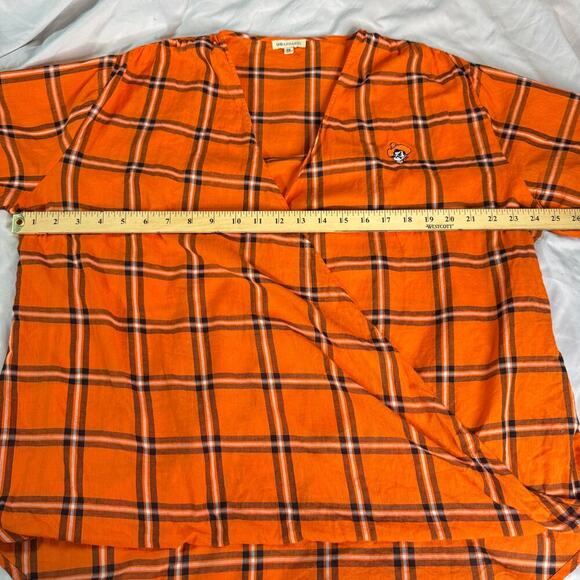 Oklahoma State OSU Cowboys Pokes Orange Plaid Wrap Blouse Top 1X Plus Size NCAA - Picture 7 of 8